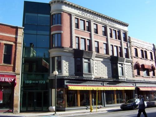 Exterior view of main facade, Delgado Building, 169 Water Street, St. John's, NL.  Taken March 2005.; HFNL 2005