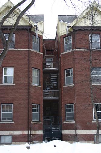 Stairwell detail of the Anvers Apartments, Winnipeg, 2006; Historic Resources Branch, Manitoba Culture, Heritage and Tourism, 2006