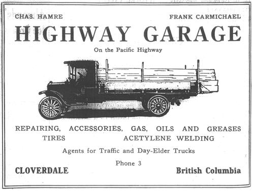 Highway Garage advertisement, 1921; Wrigley's BC Directory, 1921