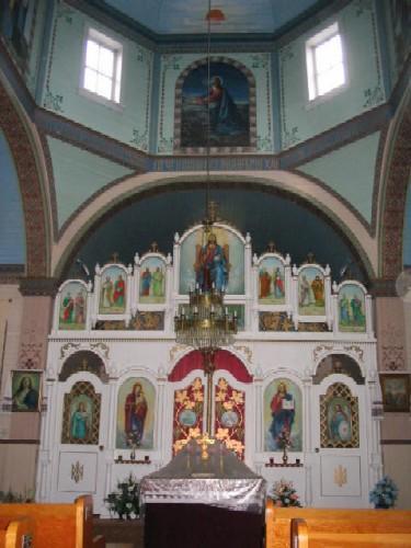 View of sanctuary of the Ukrainian Orthodox Church of  Ascension featuring the iconostasis, 2005.; Government of Saskatchewan, Michael Thome, 2005.