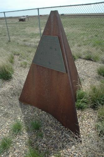 View of cairn at the Canadian Pacific Langevin Number 1 and 2 Gas Wells Provincial Historic Resource site (May 2006); Alberta Culture and Community Spirit, Historic Resources Management Branch, 2006