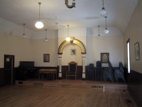 View of the interior of the Orange Hall showing the arched centrepiece (March 2006); City of Edmonton, 2006