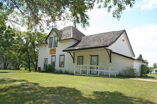 Primary elevations, from the northeast, of the Fisher Branch Canadian National Railway Station, Fisher Branch, 2006; Historic Resources Branch, Manitoba Culture, Heritage and Tourism 2006