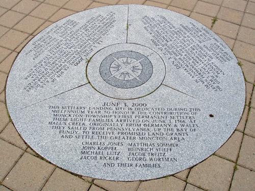 Inscription stone written in French, English and German.; Moncton Museum