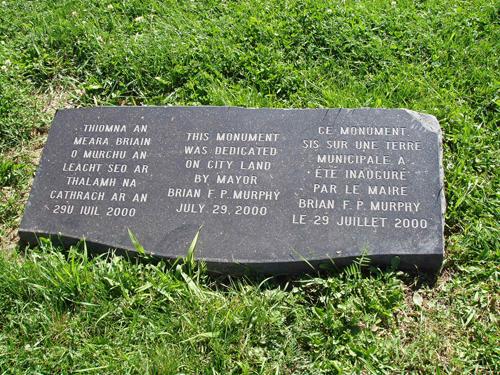 The Irish Families Memorial is located on land donated by the City of Moncton.; Moncton Museum