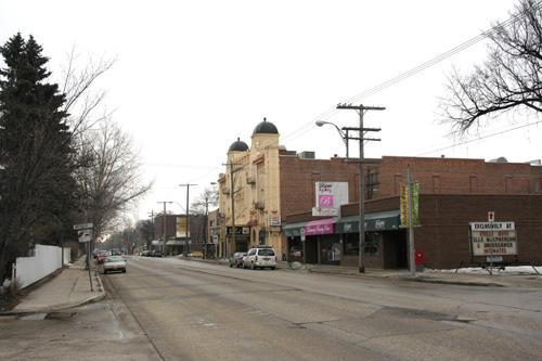 Contextual view, from the northwest, of the Uptown Theatre, Winnipeg, 2006; Historic Resources Branch, Manitoba Culture, Heritage and Tourism 2006