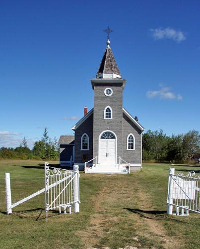 Primary elevation, from the south, of St. Michael's of Archangels Roman Catholic Church, Meleb, 2006; Historic Resources Branch, Manitoba Culture, Heritage and Tourism, 2006