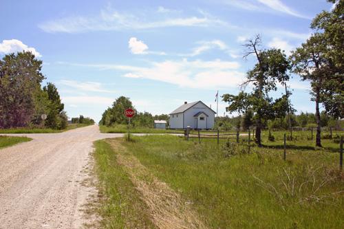 Contextual view, from the north, of Hilbre School, Hilbre, 2006; Historic Resources Branch, Manitoba Culture, Heritage and Tourism, 2006