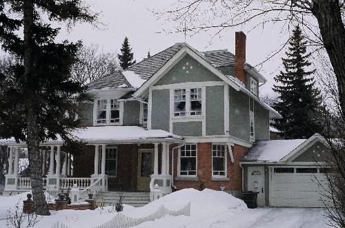 View of front facade highlightiing the half-timbering on the second floor, 2006.; Ross Herrington, 2006.