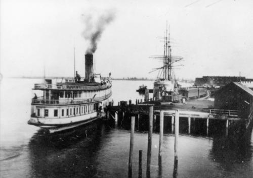 View showing the Victoria Terminal Railway and Ferry Company Station in its original location, 1903.; Delta Museum and Archives, Photo 1970-1-1062