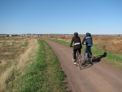 LeBlanc Marsh - Cyclist on the dike; City of Dieppe
