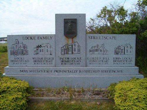 Locke Family Streetscape monument, located near the Gurden Bill Homestead, Lockeport, 2004.; Heritage Division, NS Dept. of Tourism, Culture and Heritage, 2004.