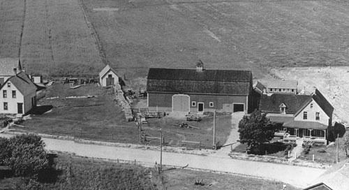 Julien Landry House - aerial view circa 1954; Armand Robichaud