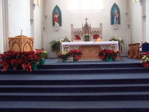 Photo taken of the interior. The altar is visible in this photo.; Société historique du Madawaska