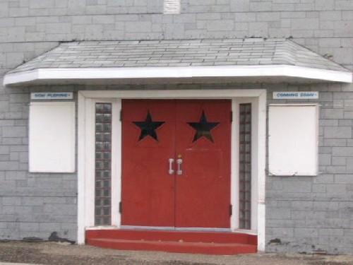View of doors, glass-block frame and sign boards, 2005.; Government of Saskatchewan, Marvin Thomas, 2005.