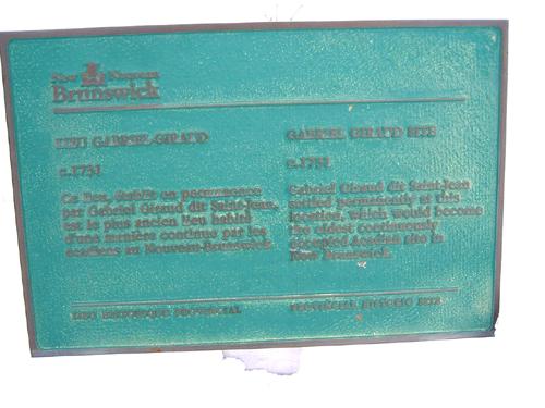 Gabriel Giraud Site - commemorative plaque; Province of New Brunswick