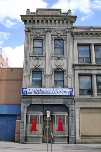 Primary elevation, from the west, of the Lighthouse Mission (Zimmerman Block), Winnipeg, 2006; Historic Resources Branch, Manitoba Culture, Heritage, Tourism and Sport, 2006