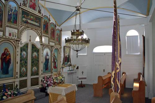 View of the interior of Holy Trinity Ukrainian Greek Orthodox Church, Poplarfield, 2006; Historic Resources Branch, Manitoba Culture, Heritage and Tourism, 2006