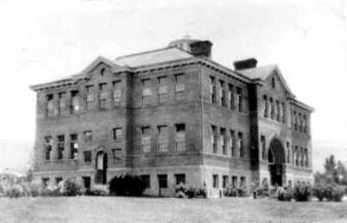 Historic exterior view of Penticton High School, Ellis School Building, no date; Penticton Museum