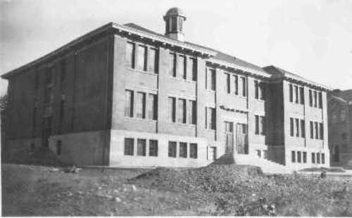 Historic exterior view of Penticton High School, Shatford School Building, no date; Penticton Museum