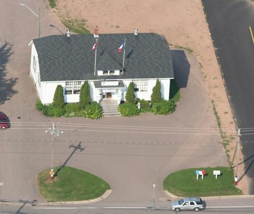 Former Saint-Joseph School - Aerial photo of the southeast side of the school taken prior to the restoration of the exterior; Memramcook Valley Historical Society