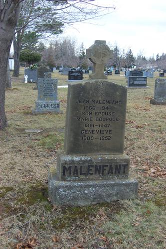 Malenfant family tombstone, where Anna Melenfant, Acadian songstress, her parents and her sister are interred.; Village of Cap-Pelé
