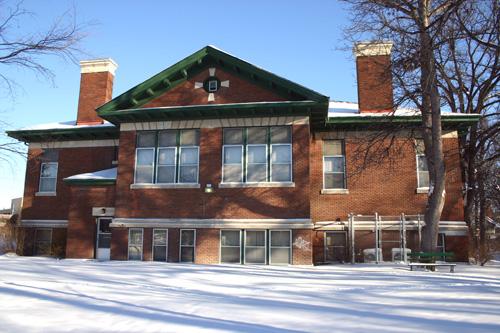 West elevation of the Cornish Library, Winnipeg, 2006; Historic Resources Branch, Manitoba Culture, Heritage, Tourism and Sport, 2006