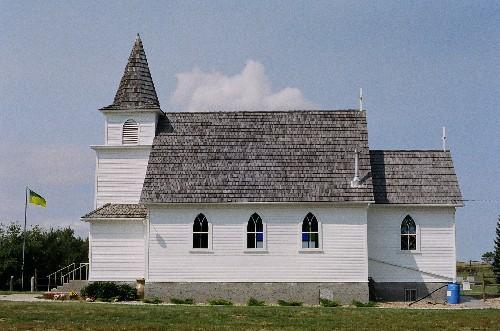 Side Elevation of the Norrona Church, showing the property's form and bell tower and pointed-arch windows, 2006.; Ross Herrington, 2006