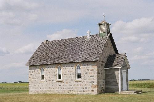 Side elevation of the Wheatwyn Church showing the fieldstone construction and form, 2006.; Ross Herrington, 2006