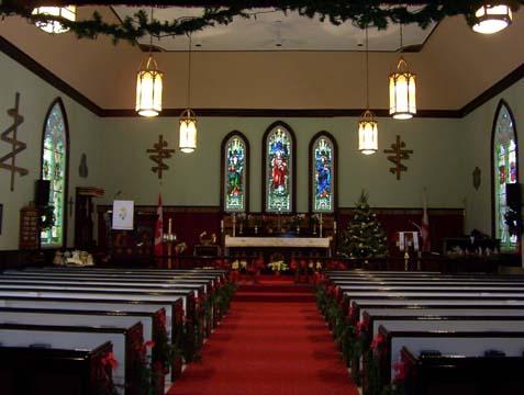 St. Paul's Anglican Church, nave and chancel decorated for Christmas services, 2004.; City of Miramichi