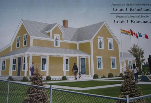 An artistic rendition of the home of Louis J. Robichaud during his childhood (circa 1940).; Irène Melanson