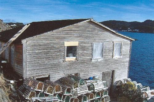 Photo view of the land side and gable end of Noah Chippett Stage/Twine Loft, Leading Tickles, 2005.; HFNL 2007