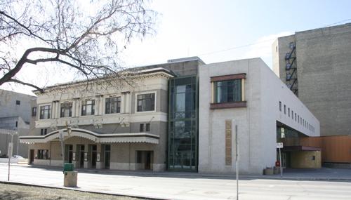Contextual view, from the northwest, of Pantages Playhouse Theatre, with the modern addition visible on the right, Winnipeg, 2007; Historic Resources Branch, Manitoba Culture, Heritage and Tourism, 2007