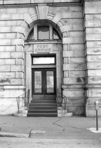 View of the main entrance to Postal Station 'A', 1983.; Parks Canada Agency/AgenceParcs Canada, C. Cameron, 1983.