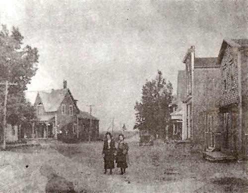 View of Principale Street prior to the 1922 fire showing Dominic Léger's and Gilbert Léger's store; Valmond Léger Collection