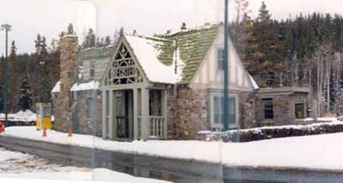 Façade of Building 3, showing the half-timbering featured on the upper half of the building and the use of locally quarried split fieldstone in irregular courses for the exterior walls, 1985.; Parks Canada | Parcs Canada, 1985.