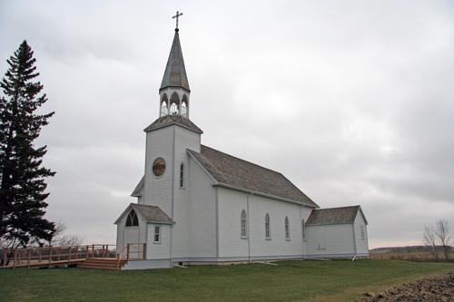 Primary elevations, from the northwest, of Ste. Therese Roman Catholic Church, Cardinal, 2006; Historic Resources Branch, Manitoba Culture, Heritage and Tourism, 2006