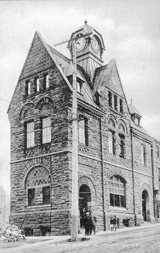Historic view from the southwest showing vertical proportions and steeply pitched roof – c. 1920; almonte.com, 2002
