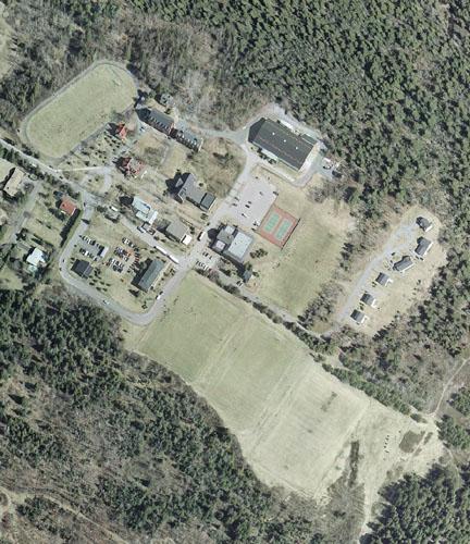Aerial view of the Rothesay Netherwood School grounds.; Rothesay