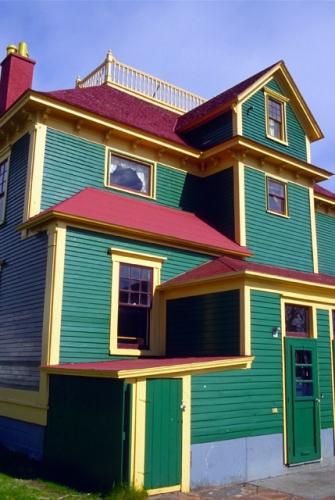 View of rear facade showing mulit-gabled roof structures.  ; HFNL 2007