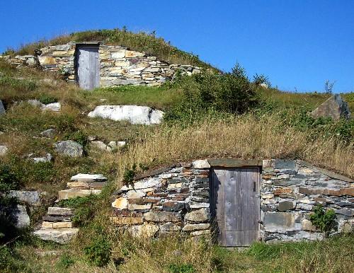 Front photo view of Dan Goodland Downstairs Root Cellar (at bottom) and Jim Goodland Upstairs Root Cellar (above), known together as the Upstairs-Downstairs Cellars, Maberly, NL; Tourism Elliston Inc., 2007