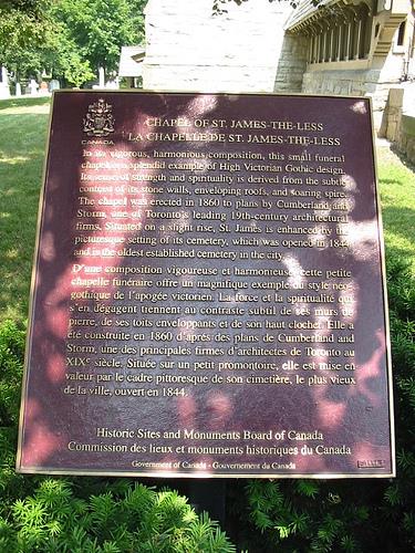 Detail view of Chapel of St. James-the-Less, showing the commemorative plaque.; Chapel of St. James-the-Less, Alan Brown, July 2006.