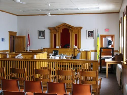View of the main court room of the Court House in Melfort, 2007.; Government of Saskatchewan, Bernard Flaman, 2007.