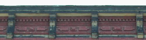 This photograph shows the cornice with its detailed brick work, 2005; City of Saint John