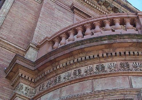 A double staircase, capped by an ornate portico, leads to gardens overlooking the Detroit River.; City of Windsor, Nancy Morand