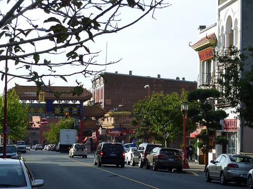 General view of Victoria's Chinatown, showing one and two-storey brick tenement buildings within the inner core area, 2011.; Parks Canada Agency / Agence Parcs Canada, Andrew Waldron, 2011.