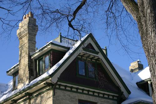 Roof details of the Monk Residence, Winnipeg, 2007; Historic Resources Branch, Manitoba Culture, Heritage and Tourism, 2007