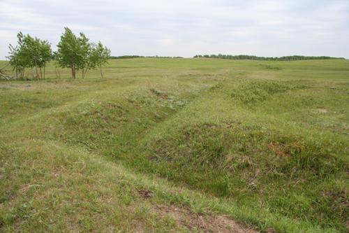 Contextual view, from the east, of one of the trench complexes at the Camp Hughes Military Training Site, Carberry area, 2006; Historic Resources Branch, Manitoba Culture, Heritage, Tourism and Sport, 2006