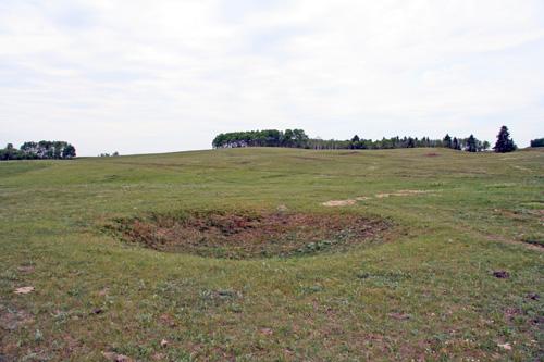 Contextual view, from the north, of a grenade pit at the Camp Hughes Military Training Site, Carberry area, 2006; Historic Resources Branch, Manitoba Culture, Heritage, Tourism and Sport, 2006