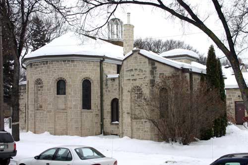 Northeast elevation of St. Michael and All Angels Anglican Church, Winnipeg, 2007; Historic Resources Branch, Manitoba Culture, Heritage and Tourism, 2007